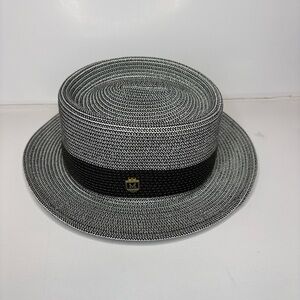 Men's Two-Tone Straw Boater Hat with Black Band